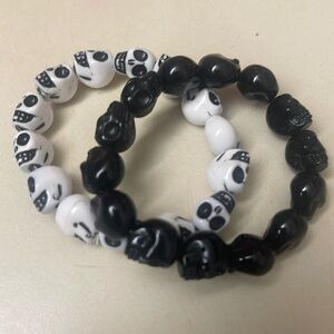 Black, White & Red Skull Stretch Bracelet Lot